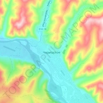 Топографическая карта Чарышское, высота, рельеф