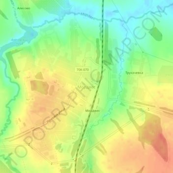 Топографическая карта Мордвес, высота, рельеф