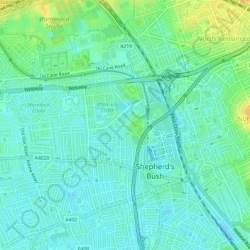 Топографическая карта Hammersmith Park, высота, рельеф
