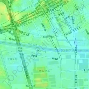 Топографическая карта 滨水绿地公园, высота, рельеф