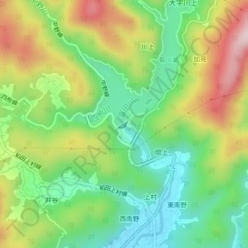 Топографическая карта 川上ダム, высота, рельеф
