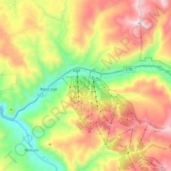 Топографическая карта Vail, высота, рельеф
