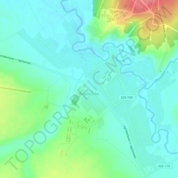 Топографическая карта Борисово, высота, рельеф