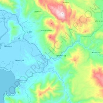 Топографическая карта Sungai Larona, высота, рельеф