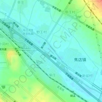 Топографическая карта 乌江河生态文化园, высота, рельеф