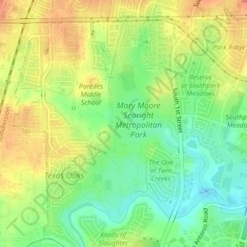 Топографическая карта Mary Moore Searight zMetropolitan Park, высота, рельеф