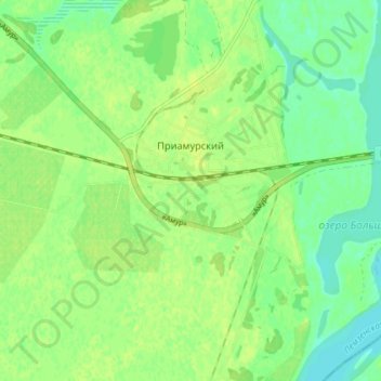 Топографическая карта Приамурский, высота, рельеф