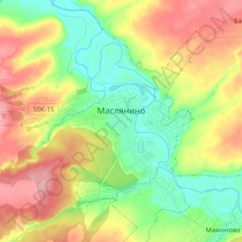 Топографическая карта Маслянино, высота, рельеф