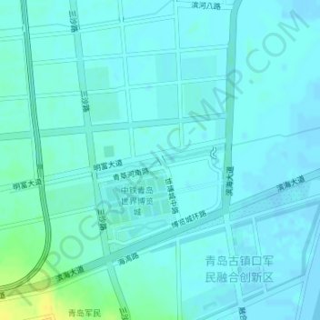 Топографическая карта 青岛古镇口军民融合创新区, высота, рельеф