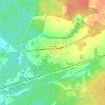Топографическая карта Болдино, высота, рельеф