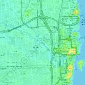 Топографическая карта Miami River, высота, рельеф