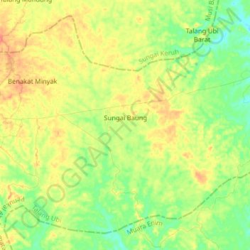 Топографическая карта Sungai Baung, высота, рельеф