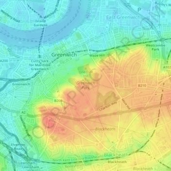 Топографическая карта Greenwich Park, высота, рельеф