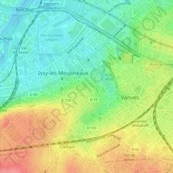 Топографическая карта Square de l'Abbé Derry, высота, рельеф