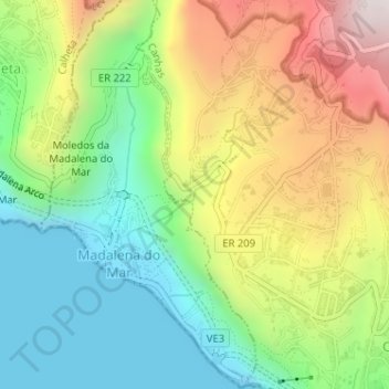 Топографическая карта Ribeira Do Carvalhal, высота, рельеф