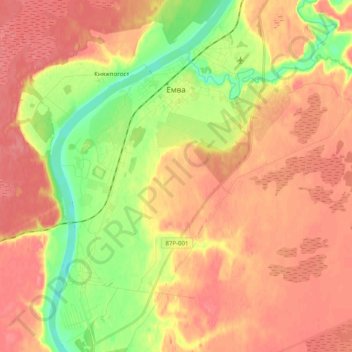 Топографическая карта Емва, высота, рельеф