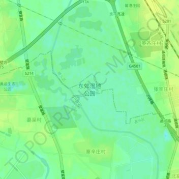 Топографическая карта 东郊湿地公园, высота, рельеф