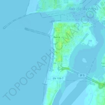 Топографическая карта Praia da Barra, высота, рельеф