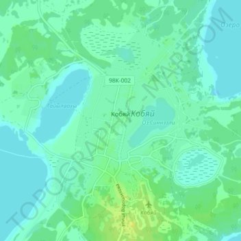 Топографическая карта Кобяй, высота, рельеф