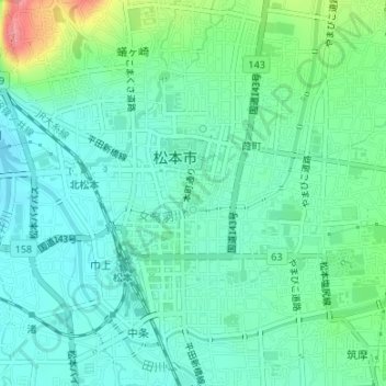 Топографическая карта 女鳥羽川, высота, рельеф