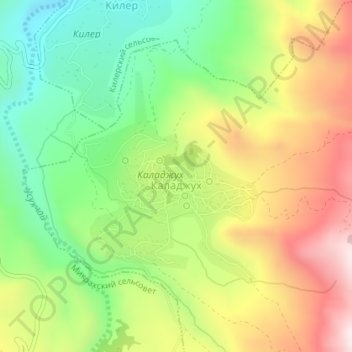 Топографическая карта Каладжух, высота, рельеф