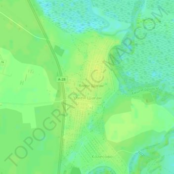 Топографическая карта Большой Чаган, высота, рельеф