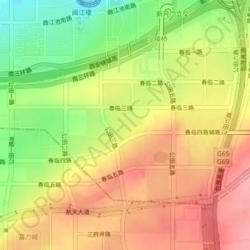 Топографическая карта 曲江文化运动公园, высота, рельеф