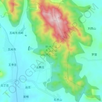 Топографическая карта 滕州市莲青山省级地质公园, высота, рельеф