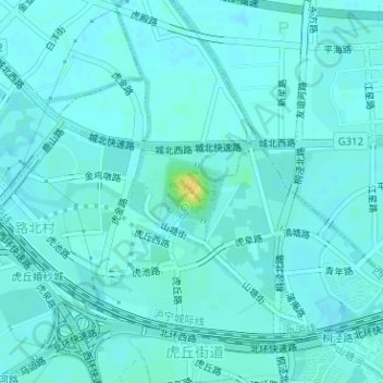 Топографическая карта 虎丘山风景区, высота, рельеф