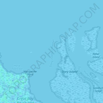Топографическая карта Story Island Channel, высота, рельеф