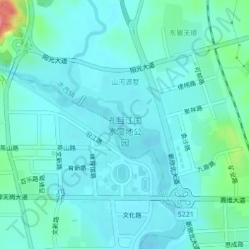 Топографическая карта 孔目江国家湿地公园, высота, рельеф