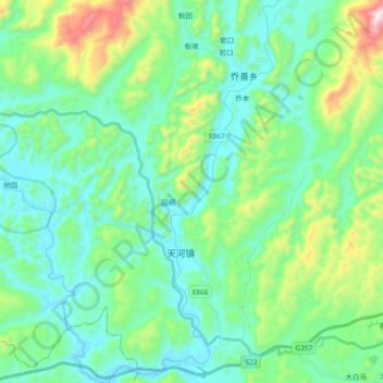 Топографическая карта 天河, высота, рельеф