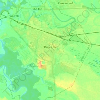 Топографическая карта Кинель, высота, рельеф