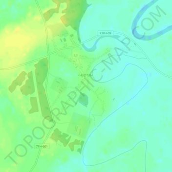 Топографическая карта Чуртан, высота, рельеф