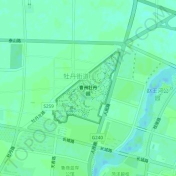 Топографическая карта 曹州牡丹园, высота, рельеф