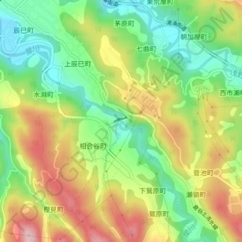 Топографическая карта 辰巳ダム, высота, рельеф