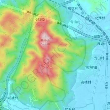 Топографическая карта 董奉山国家森林公园, высота, рельеф