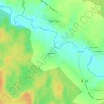 Топографическая карта Деменово, высота, рельеф