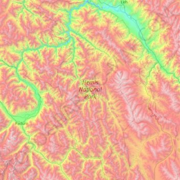 Топографическая карта Hemis National Park, высота, рельеф