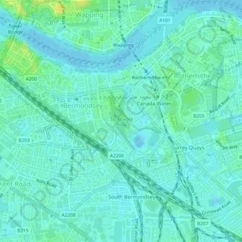Топографическая карта Southwark Park, высота, рельеф