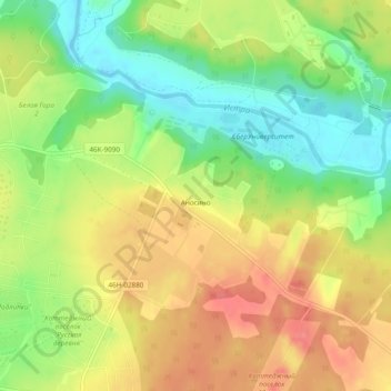 Топографическая карта Аносино, высота, рельеф