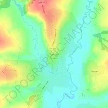 Топографическая карта Понино, высота, рельеф