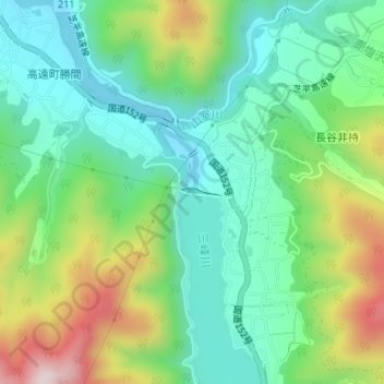 Топографическая карта 美和ダム, высота, рельеф