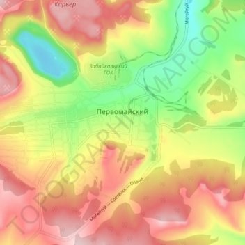 Топографическая карта Первомайский, высота, рельеф