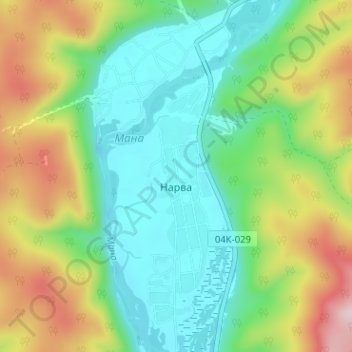 Топографическая карта Нарва, высота, рельеф