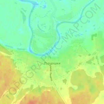 Топографическая карта Пурдошки, высота, рельеф
