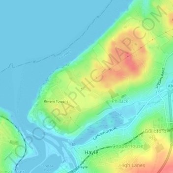 Топографическая карта Phillack, высота, рельеф