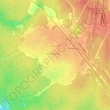 Топографическая карта Безбожник, высота, рельеф
