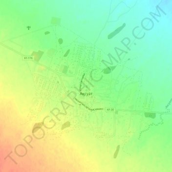 Топографическая карта Аксуат, высота, рельеф
