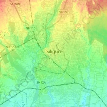 Топографическая карта Siliguri, высота, рельеф